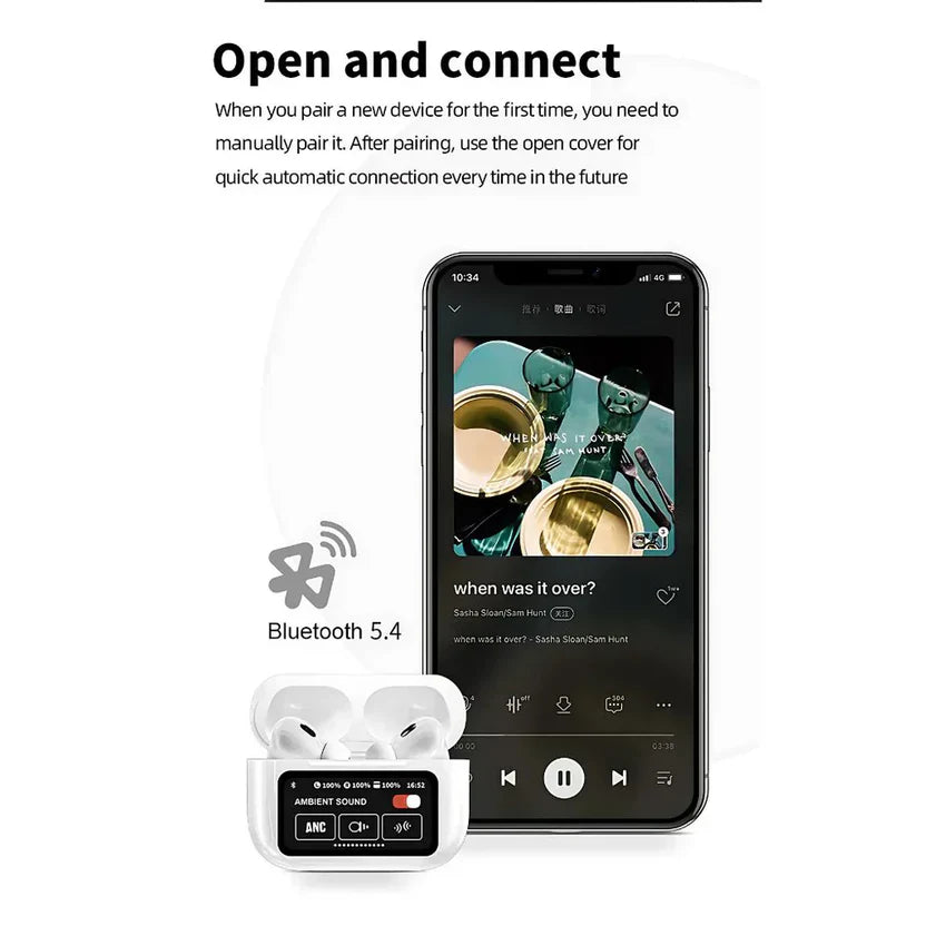 Display Screen Wireless Earbuds | Touch Display Case + ANC + iOS & Android Compatible (Zodix Pro)